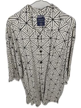 Trust Men's 3X White Black Geometric Linen Blend Button Front Shirt Size 3XL